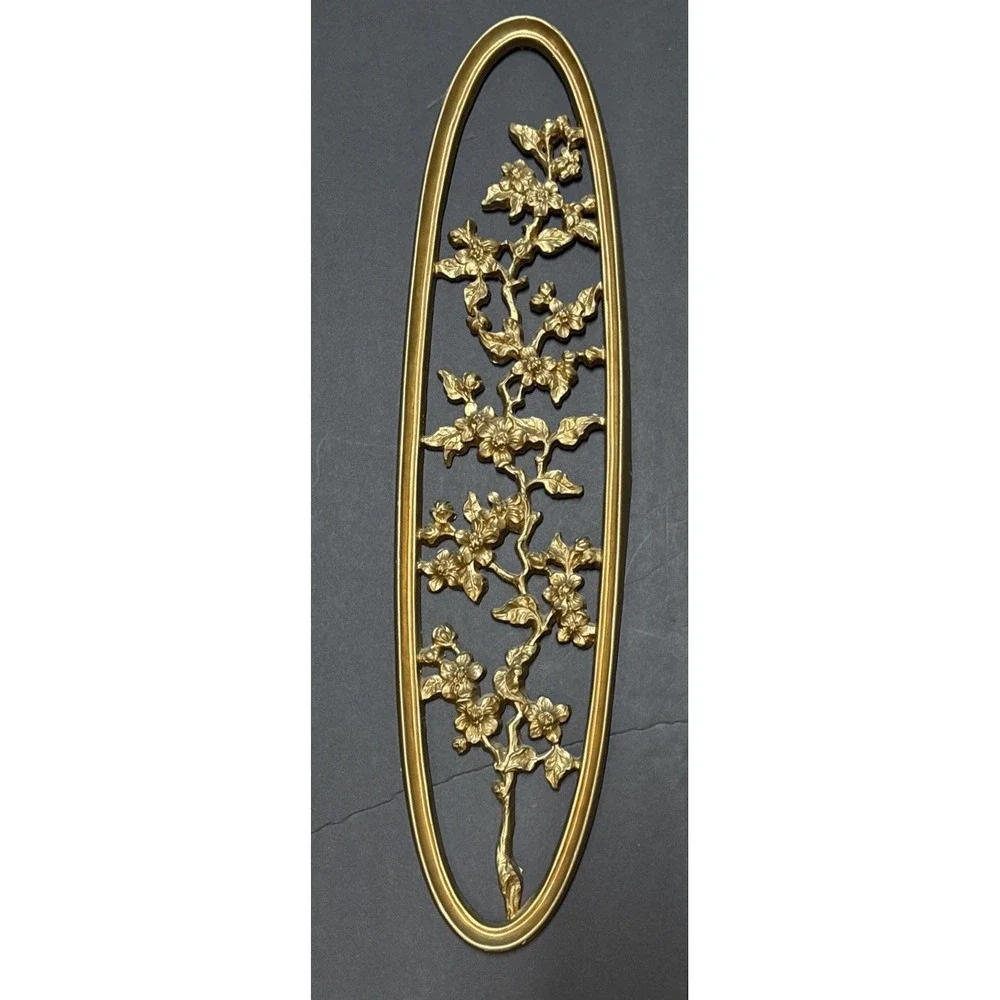 Vintage Burwood Four Seasons Floral Wall Plaques Set 4 Gold MCM 21.5
